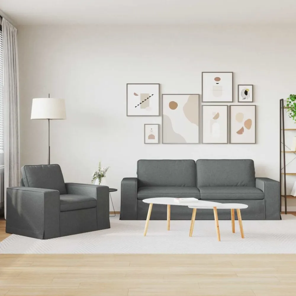 vidaXL Juego de Sofá 2 pcs 182 x 80 x 82 cm tela Gris oscuro Online