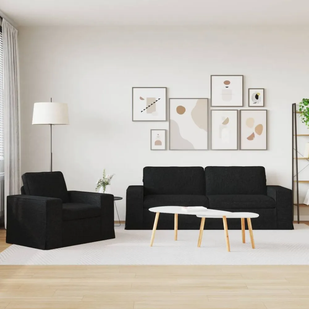 vidaXL Juego de Sofá 2 pcs 182 x 80 x 82 cm tela Negro Discount