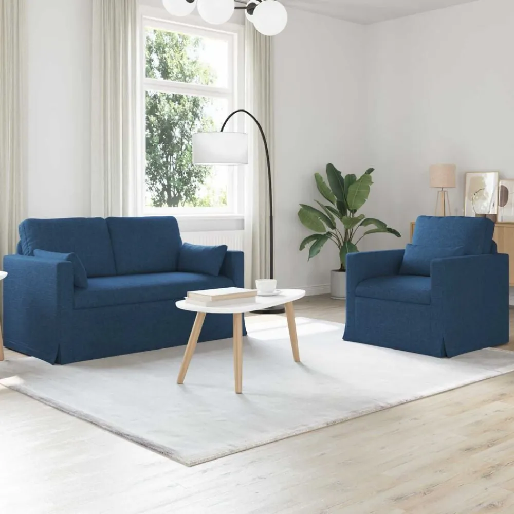 vidaXL Juego de Sofá 2 pcs 139 x 78 x 80 cm tela Azul Discount