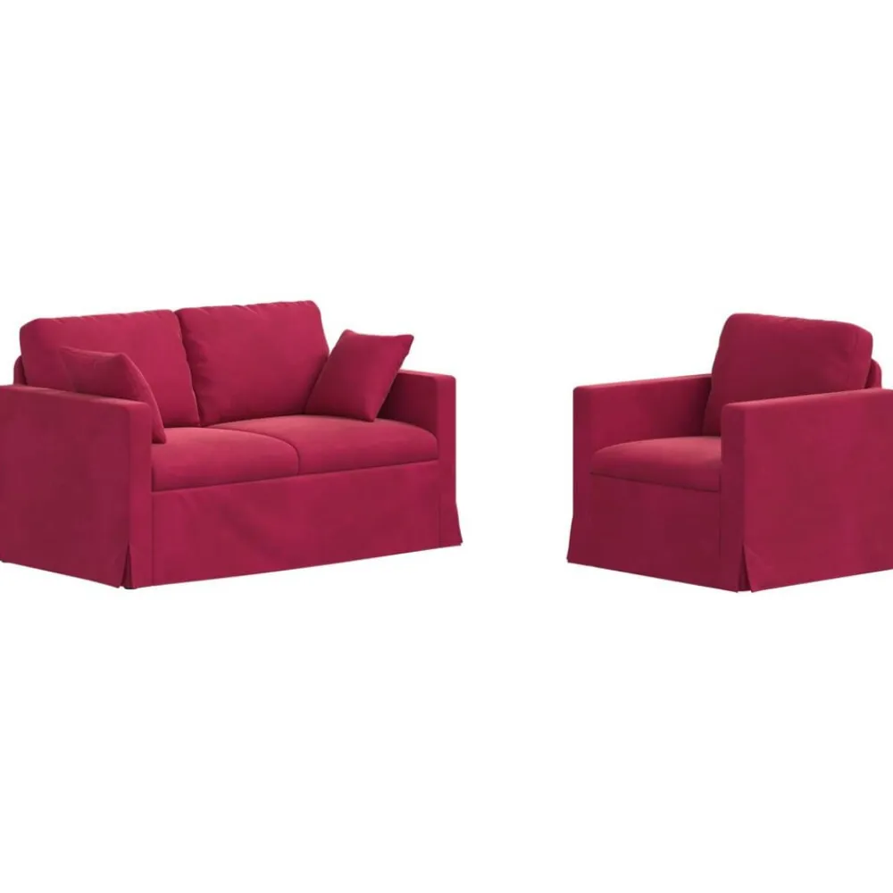 vidaXL Juego de Sofá 2 pcs Rojo vino 138 x 78 x 80 cm Terciopelo Rojo vino tinto New