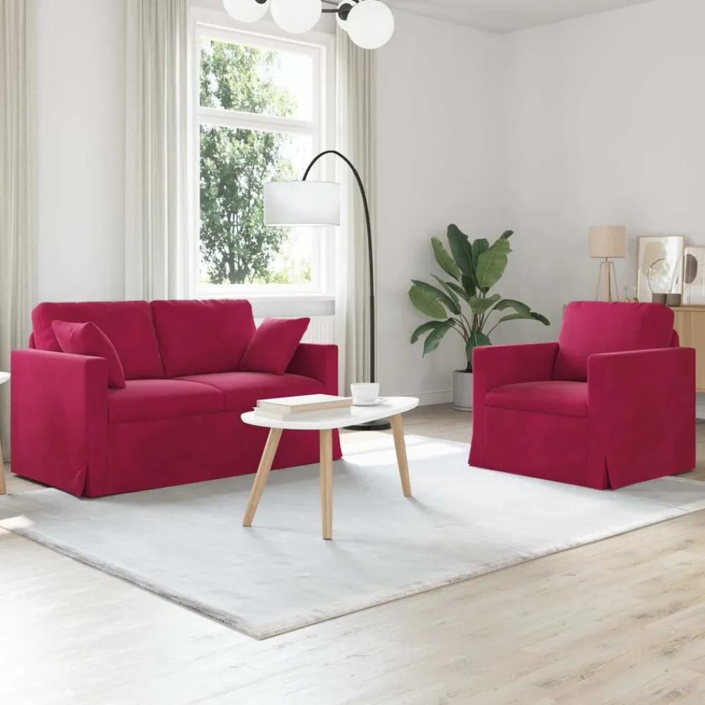 vidaXL Juego de Sofá 2 pcs Rojo vino 138 x 78 x 80 cm Terciopelo Rojo vino tinto New