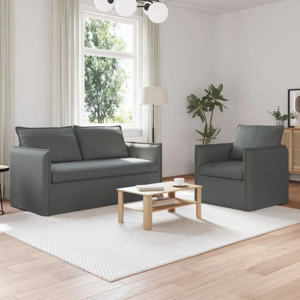 vidaXL Juego de Sofá 2 pcs 156 x 82 x 85 cm Tela Gris oscuro Sale