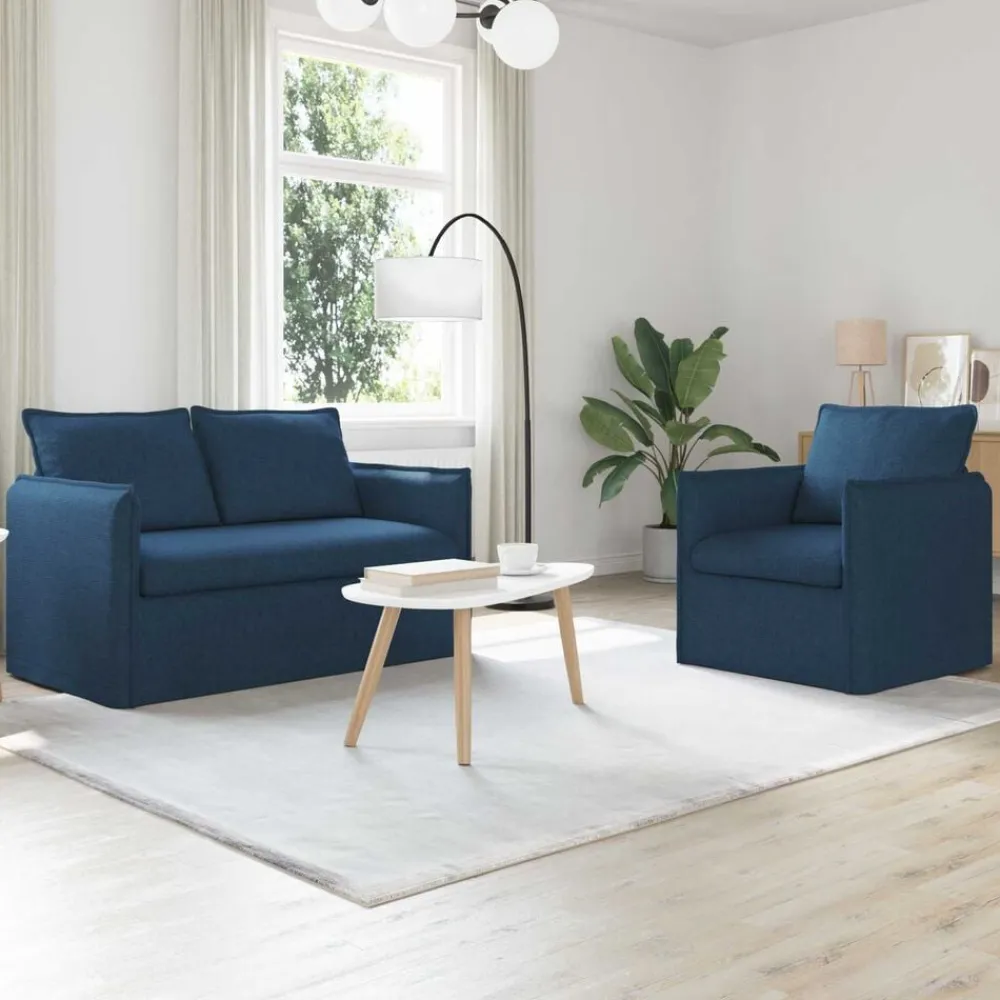 vidaXL Juego de Sofá 2 pcs 136 x 82 x 85 cm Tela Azul Outlet