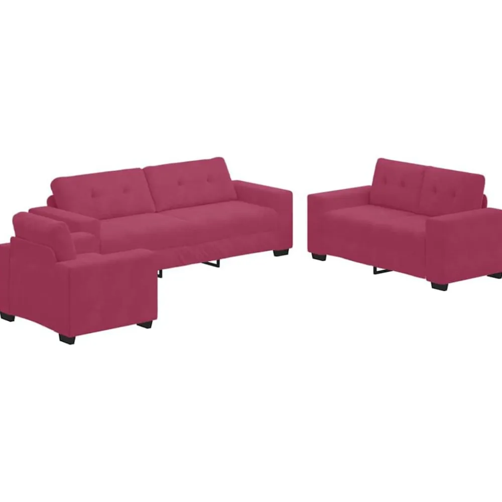 vidaXL Sofás-Juego de Sofá 3 pcs Rojo Viento 221 x 80 x 80 cm Terciopelo