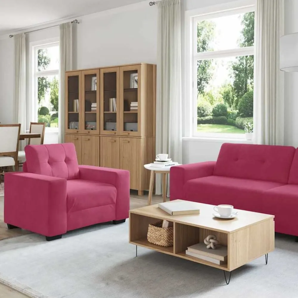 vidaXL Sofás-Juego de Sofá 3 pcs Rojo Viento 221 x 80 x 80 cm Terciopelo