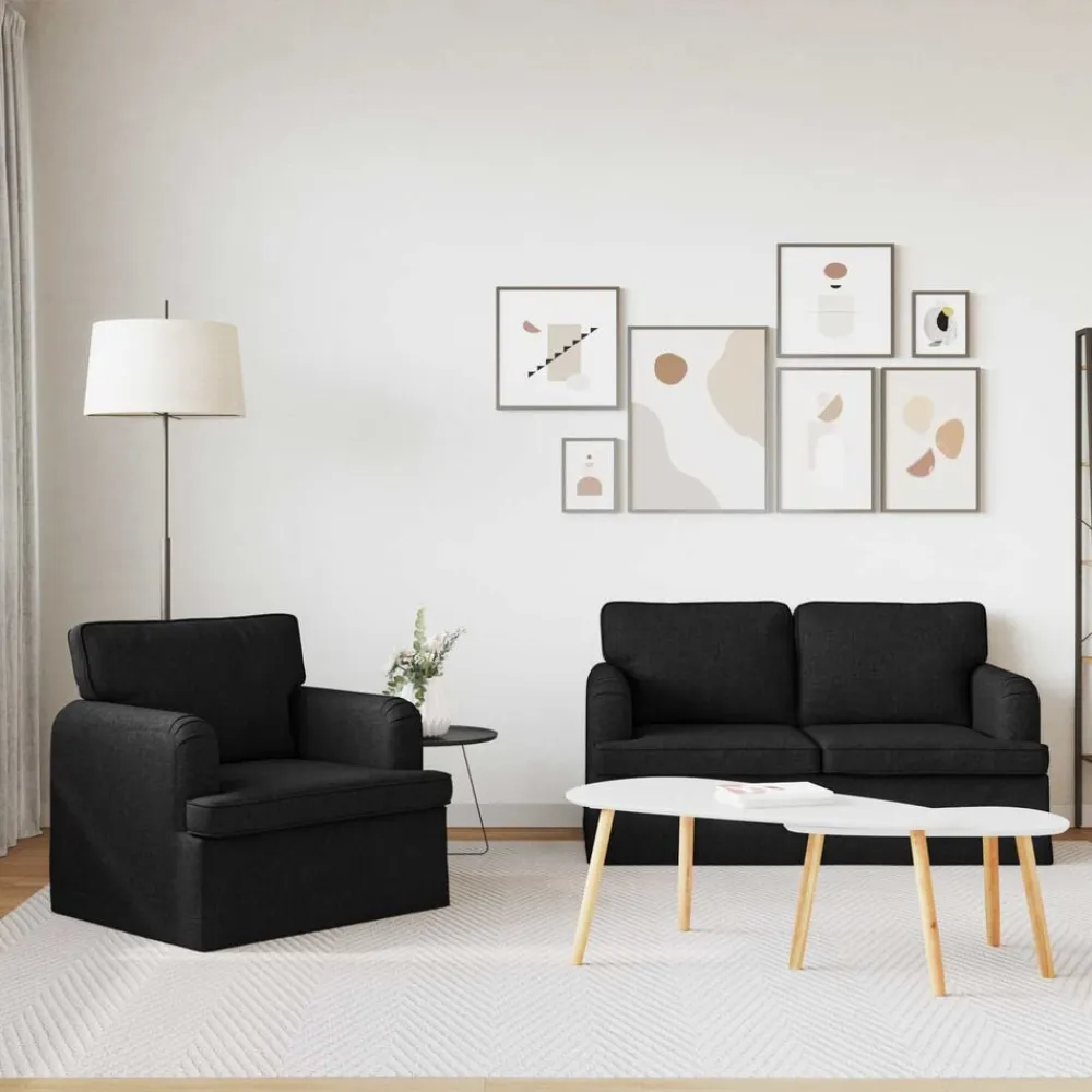 vidaXL Juego de Sofá 2 pcs 144 x 80 x 85 cm tela Negro Outlet