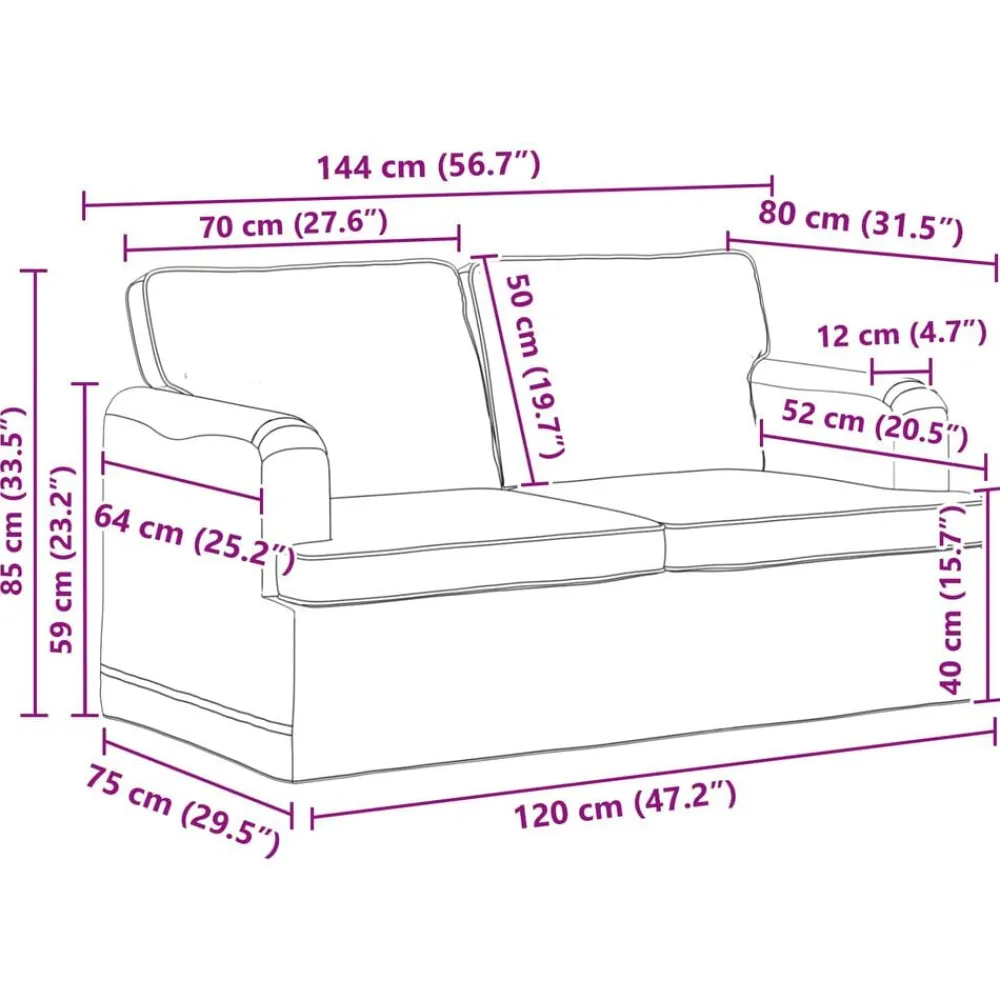 vidaXL Juego de Sofá 2 pcs 144 x 80 x 85 cm tela Negro Outlet