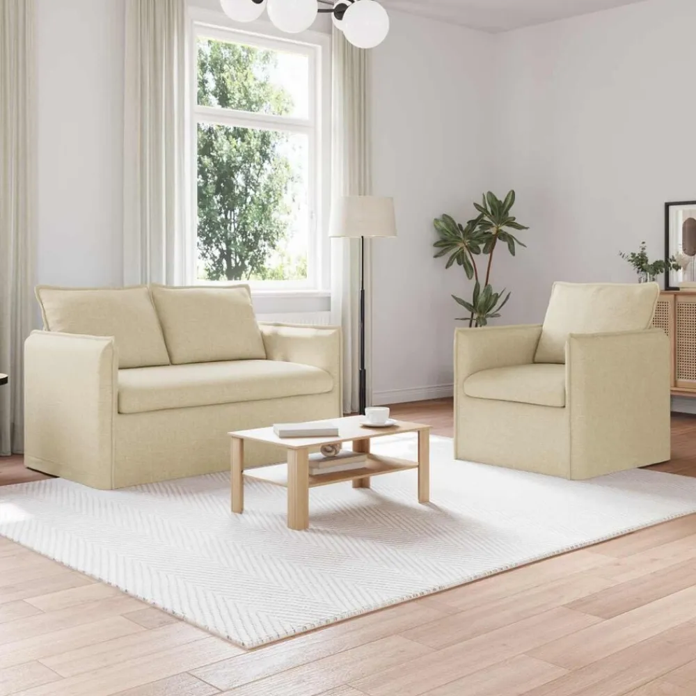 vidaXL Juego de Sofá 2 pcs 136 x 82 x 85 cm Tela Crema Outlet