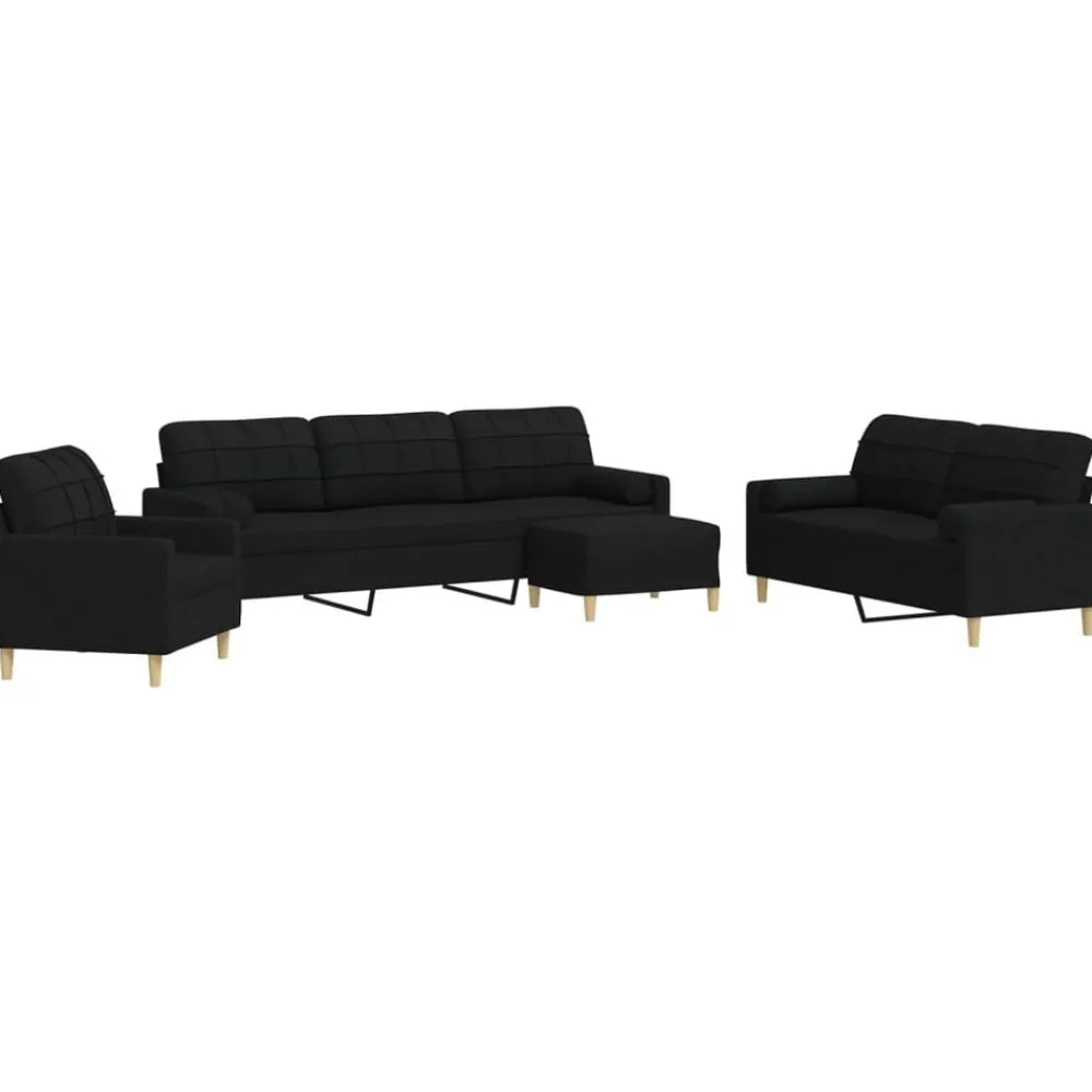 vidaXL Juego de sofá 4 piezas con reposapiés y cojines tela Negro Best