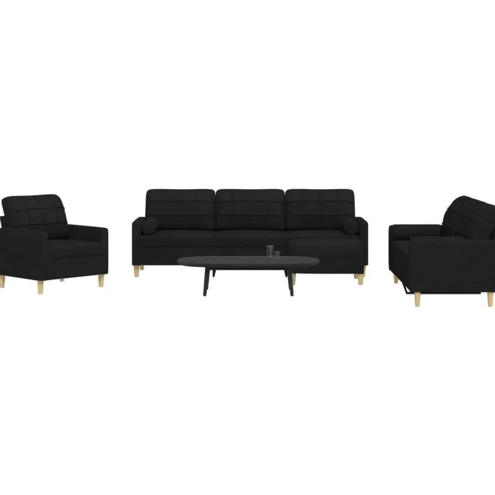 vidaXL Juego de sofá 4 piezas con reposapiés y cojines tela Negro Best
