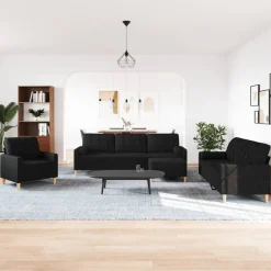 vidaXL Juego de sofá 4 piezas con reposapiés y cojines tela Negro Best