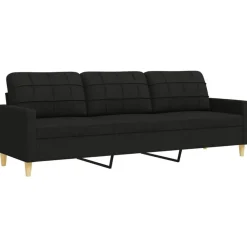 vidaXL Juego de sofá 4 piezas con reposapiés y cojines tela Negro Best