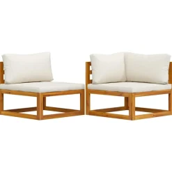 vidaXL Juego de sofá 2 pzas con cojines blanco madera de acacia Crema