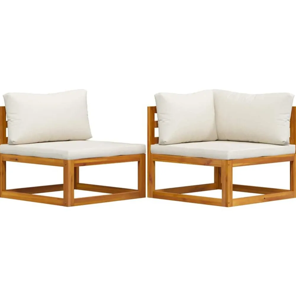 vidaXL Juego de sofá 2 pzas con cojines blanco madera de acacia Crema