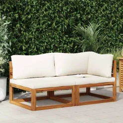 vidaXL Juego de sofá 2 pzas con cojines blanco madera de acacia Crema