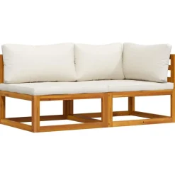 vidaXL Juego de sofá 2 pzas con cojines blanco madera de acacia Crema