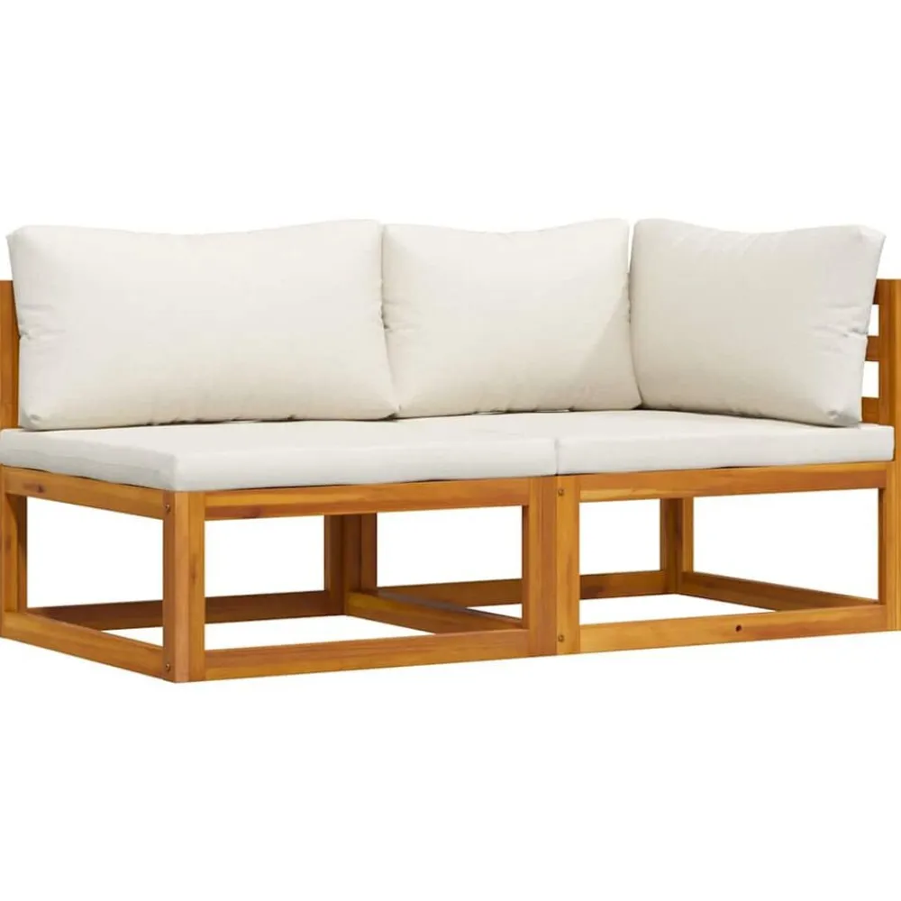 vidaXL Juego de sofá 2 pzas con cojines blanco madera de acacia Crema