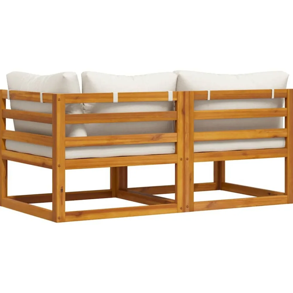vidaXL Juego de sofá 2 pzas con cojines blanco madera de acacia Crema