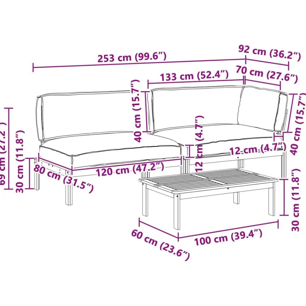 vidaXL Juego de Sofá con cojín 3 pcs Antracita Madera de Acacia Sólida Discount
