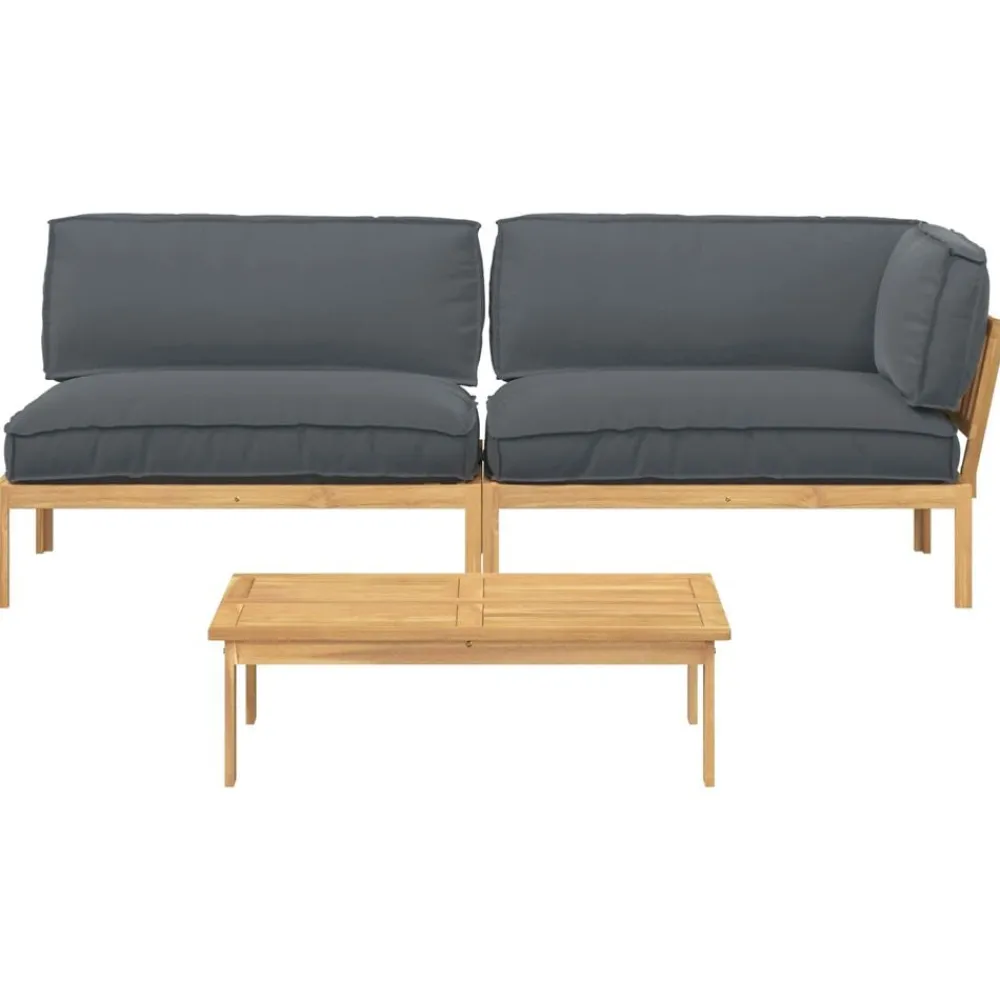 vidaXL Juego de Sofá con cojín 3 pcs Antracita Madera de Acacia Sólida Discount