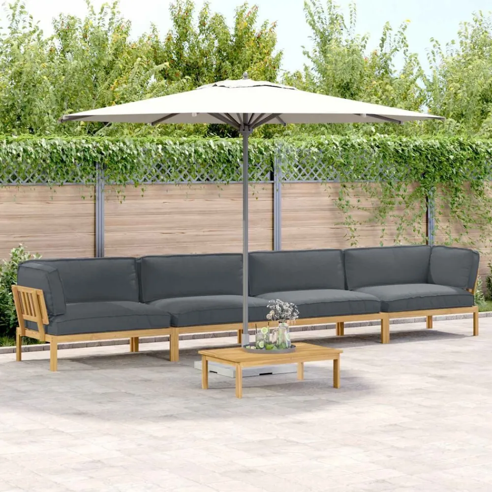 vidaXL Conjuntos De Muebles-Juego de Sofá con cojín 5 pcs Antracita Madera de Acacia Sólida