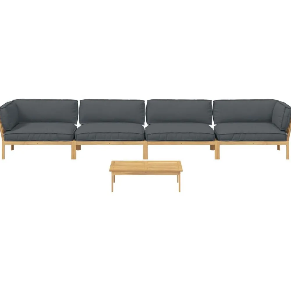 vidaXL Conjuntos De Muebles-Juego de Sofá con cojín 5 pcs Antracita Madera de Acacia Sólida