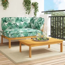 vidaXL Conjuntos De Muebles-Juego de Sofá Hoja 2 pcs Patrón de hoja Madera de Acacia Sólida