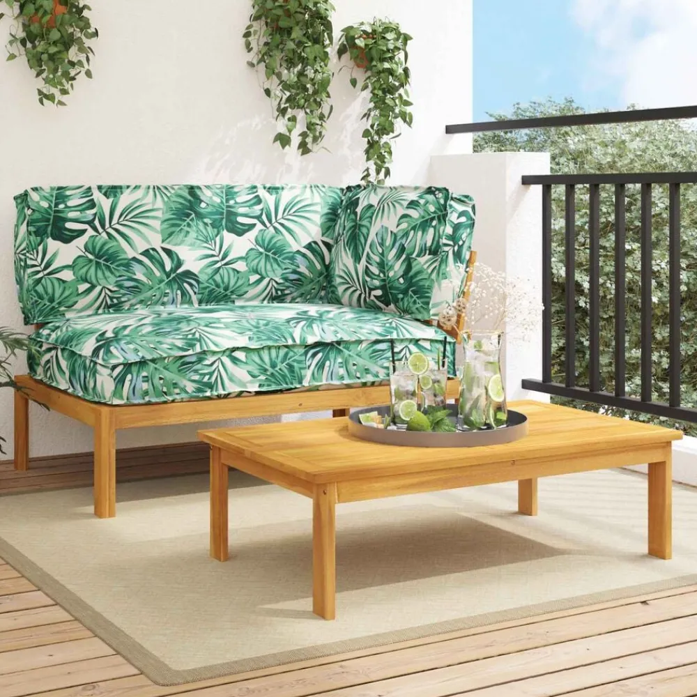 vidaXL Conjuntos De Muebles-Juego de Sofá Hoja 2 pcs Patrón de hoja Madera de Acacia Sólida