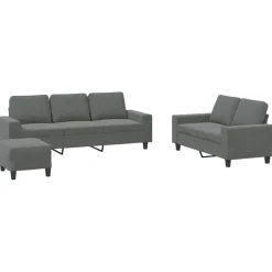 vidaXL Juego de sofás 3 piezas tela Gris oscuro New