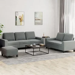 vidaXL Juego de sofás 3 piezas tela Gris oscuro New