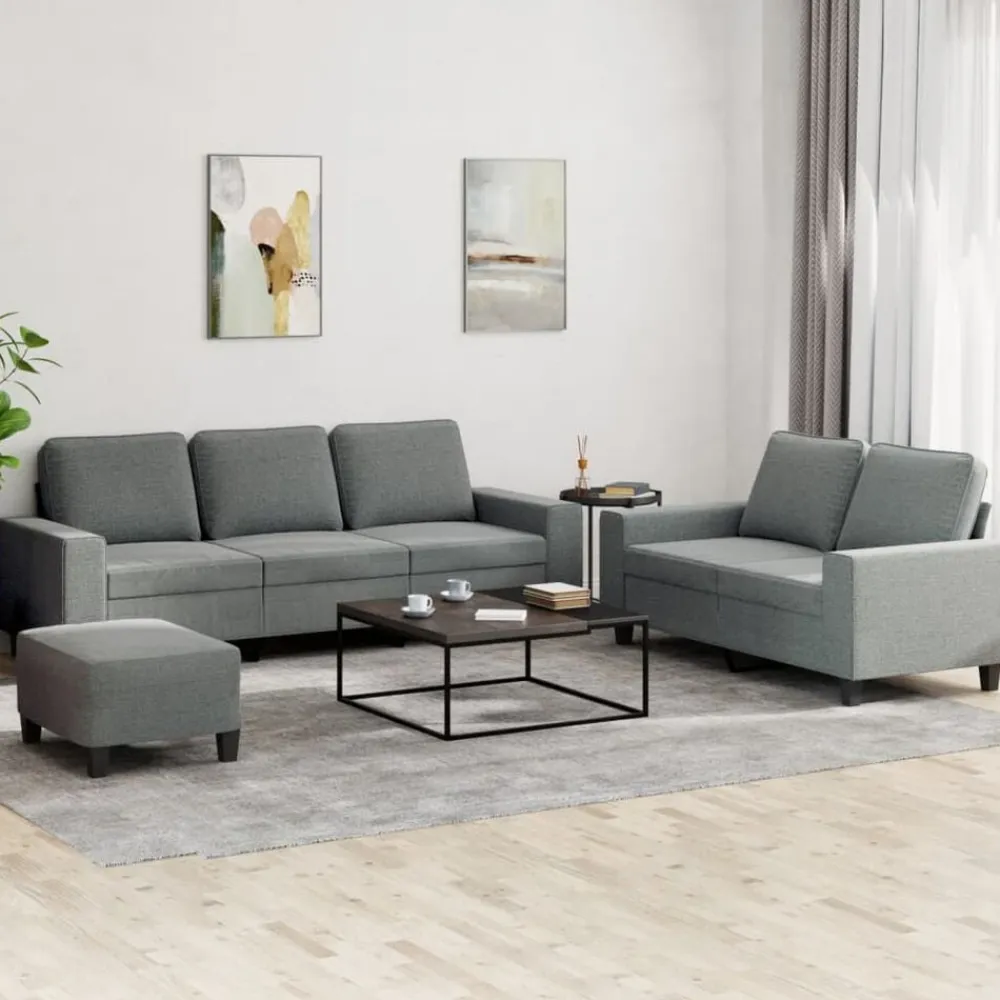 vidaXL Juego de sofás 3 piezas tela Gris oscuro New
