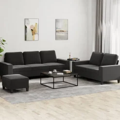 vidaXL Juego de sofás 3 piezas tela Negro Discount