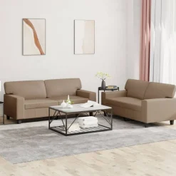 vidaXL Juego de sofás 2 piezas cuero sintético Capuchino Online