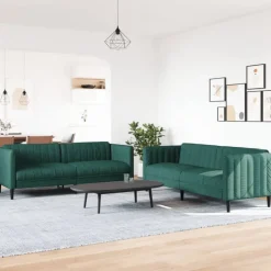 vidaXL Juego de sofás 2 piezas tela Verde oscuro Discount