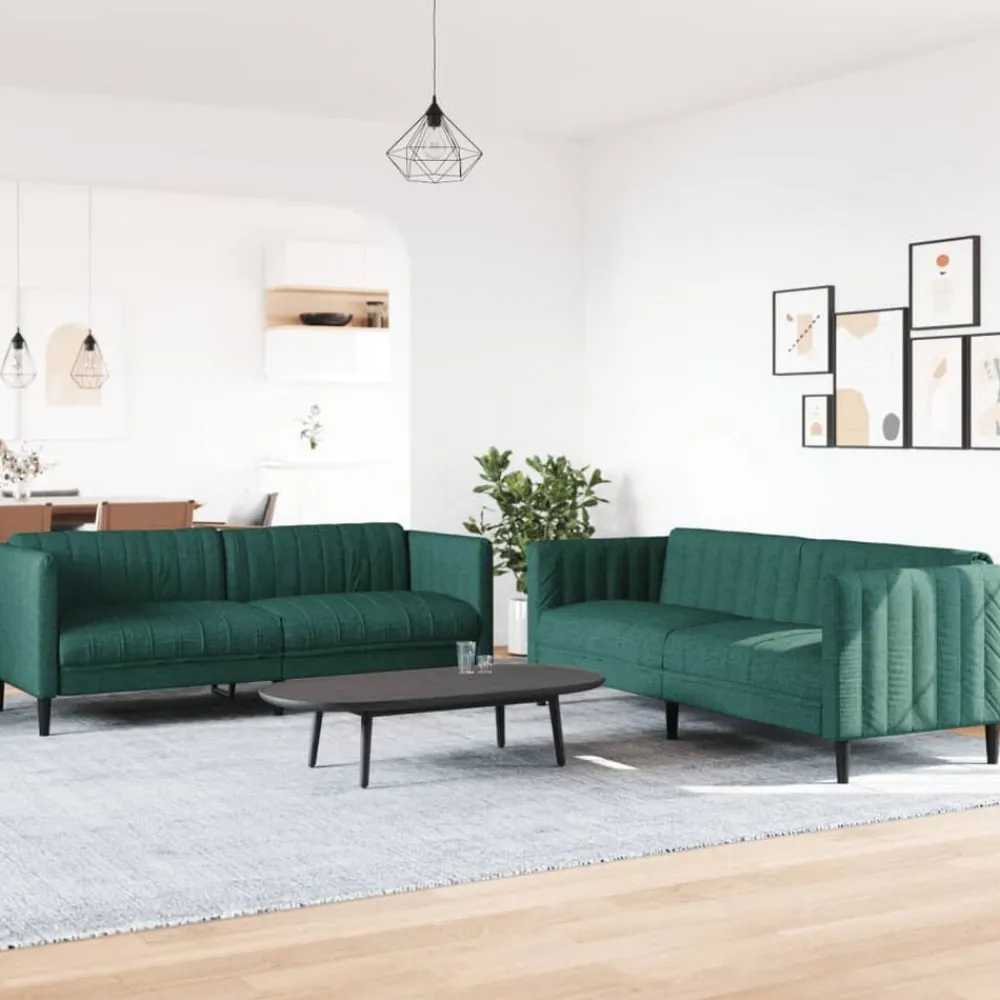 vidaXL Juego de sofás 2 piezas tela Verde oscuro Discount
