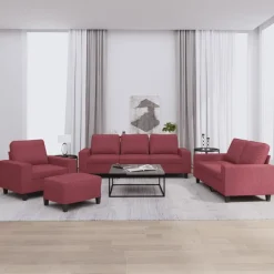 vidaXL Sofás-Juego de sofás 4 piezas tela rojo tinto