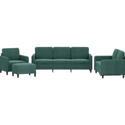 vidaXL Juego de sofás 4 piezas terciopelo Verde oscuro New