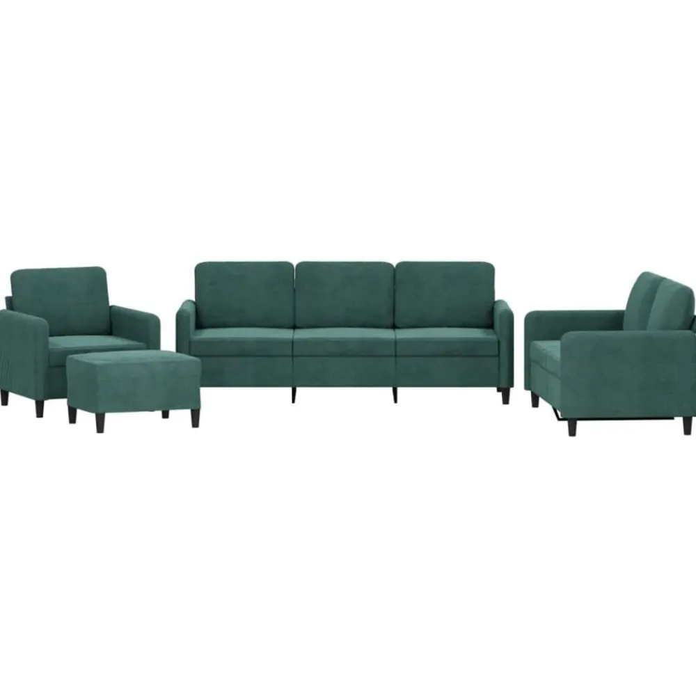 vidaXL Juego de sofás 4 piezas terciopelo Verde oscuro New