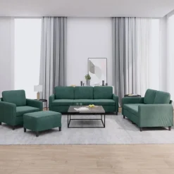 vidaXL Juego de sofás 4 piezas terciopelo Verde oscuro New