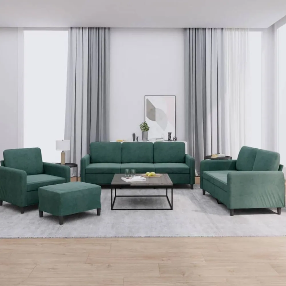 vidaXL Juego de sofás 4 piezas terciopelo Verde oscuro New