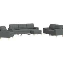 vidaXL Juego de sofás 4 pzas con reposapiés y cojines tela Gris oscuro Outlet