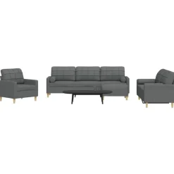 vidaXL Juego de sofás 4 pzas con reposapiés y cojines tela Gris oscuro Outlet