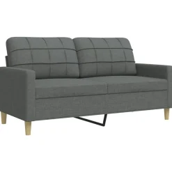 vidaXL Juego de sofás 4 pzas con reposapiés y cojines tela Gris oscuro Outlet