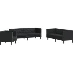 vidaXL Juego de sofás Chesterfield 3 piezas cuero sintético Negro Sale