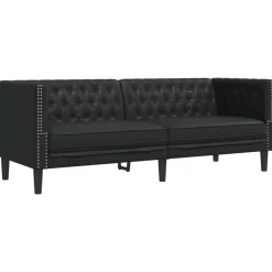 vidaXL Juego de sofás Chesterfield 3 piezas cuero sintético Negro Sale