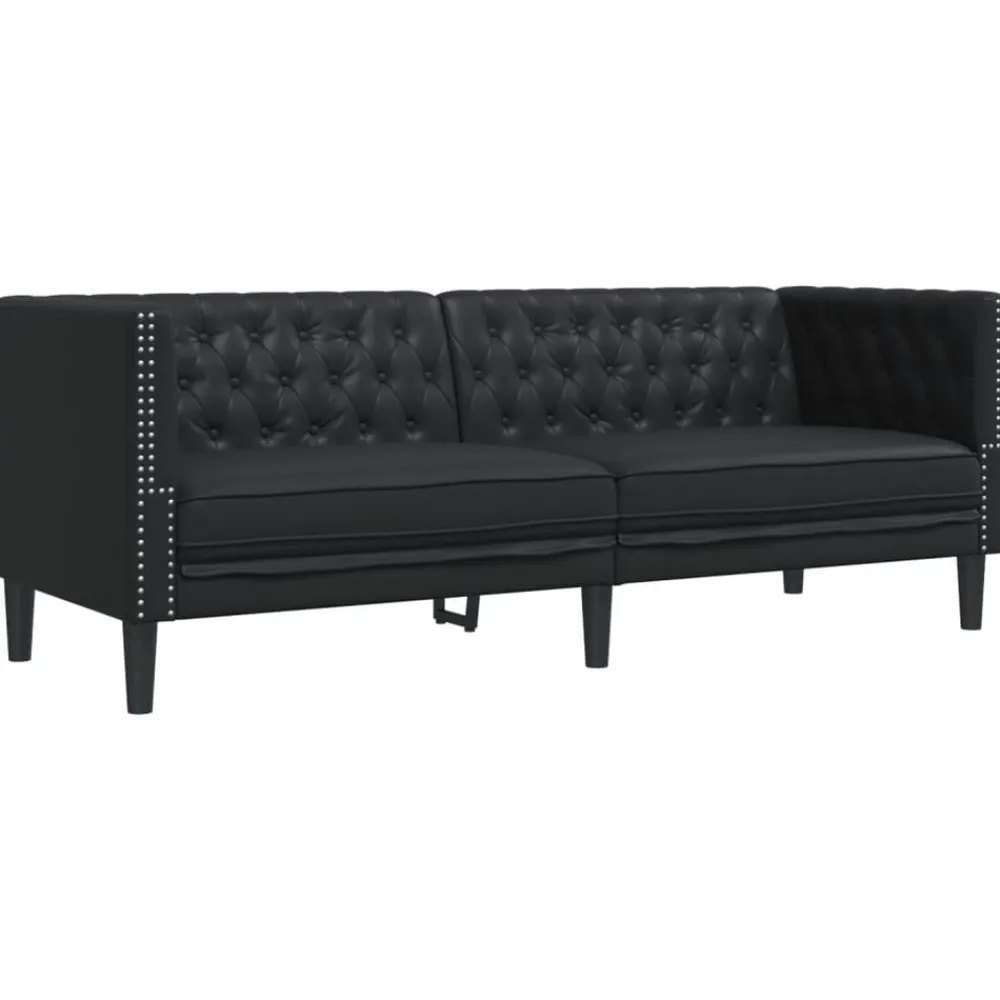 vidaXL Juego de sofás Chesterfield 3 piezas cuero sintético Negro Sale