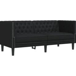 vidaXL Juego de sofás Chesterfield 3 piezas cuero sintético Negro Sale
