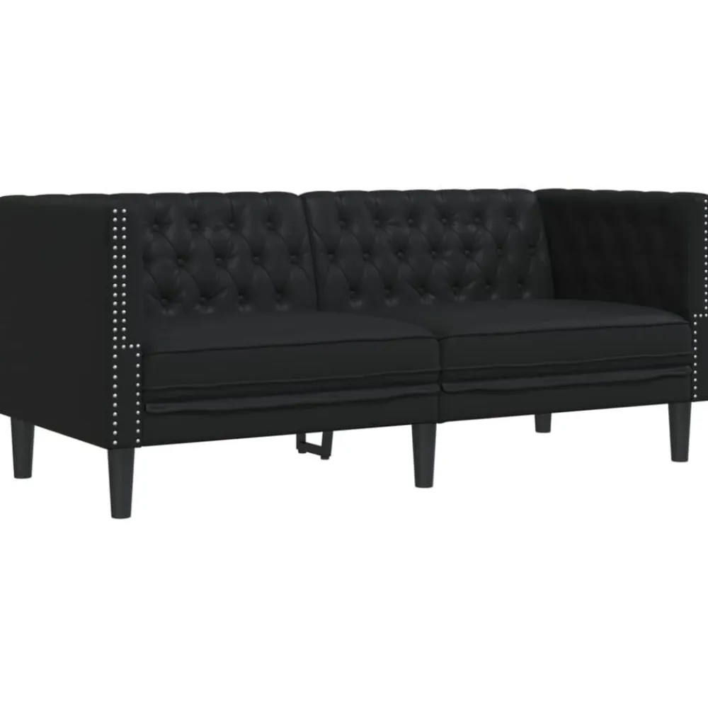 vidaXL Juego de sofás Chesterfield 3 piezas cuero sintético Negro Sale