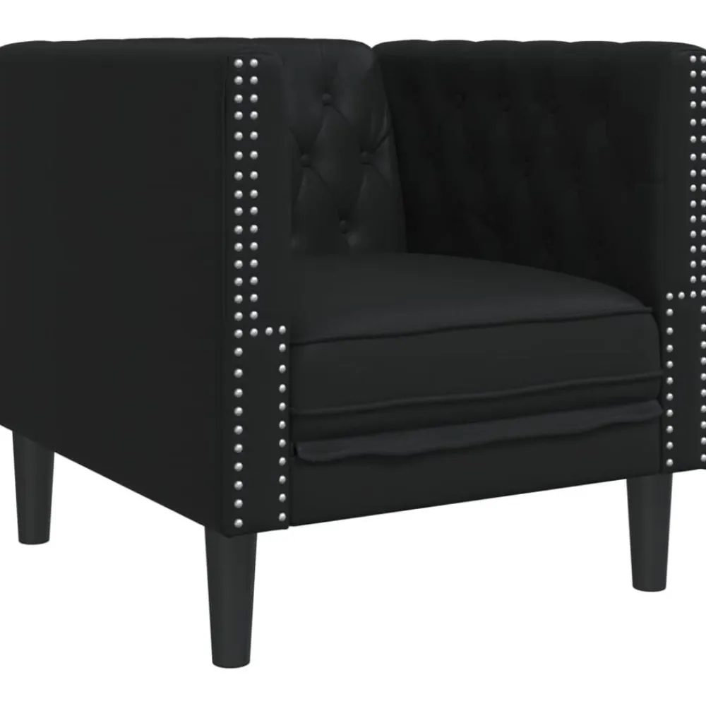 vidaXL Juego de sofás Chesterfield 3 piezas cuero sintético Negro Sale