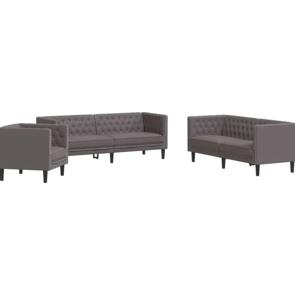 vidaXL Juego de sofás Chesterfield 3 piezas cuero sintético Gris Clearance